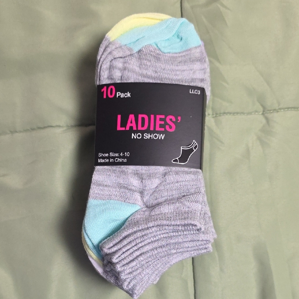 Ladies' No Show Gray Marled Socks - Size 4-10, 10 ct